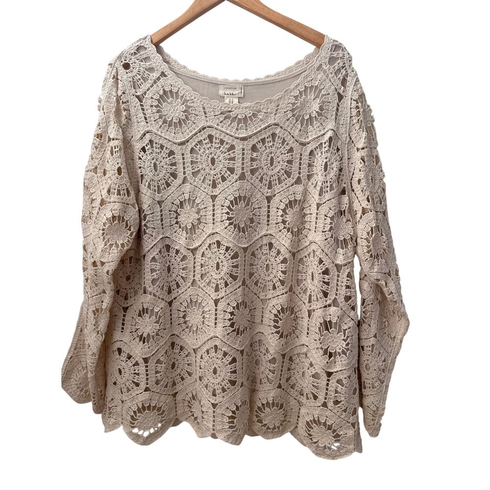 Artelier Nicole Miller Cream Crochet Sweater Top
